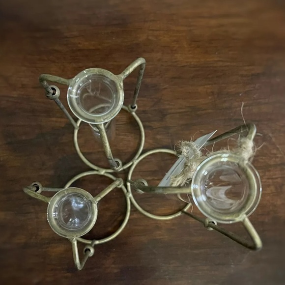 Gold Metal Hinged 3 Glass Test Tubes Vase Set. - Picture 5 of 13